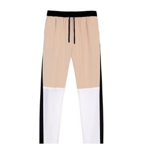Colorblock Beige and White Track Pants with Black Trim